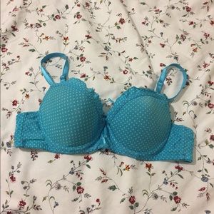 Blue polka dotted bra